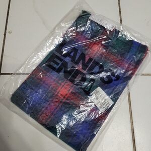 Lands' End Multicolor Plaid Scarf One Size Deep Sea Navy Festival New